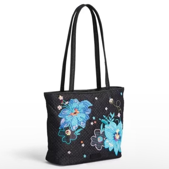 Vera Bradley 'Denim Navy Midnight Garden' Turquoise Floral Embroidered & Quilted - Picture 14 of 16